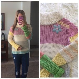 MOTH Flower Cableknit Turtleneck